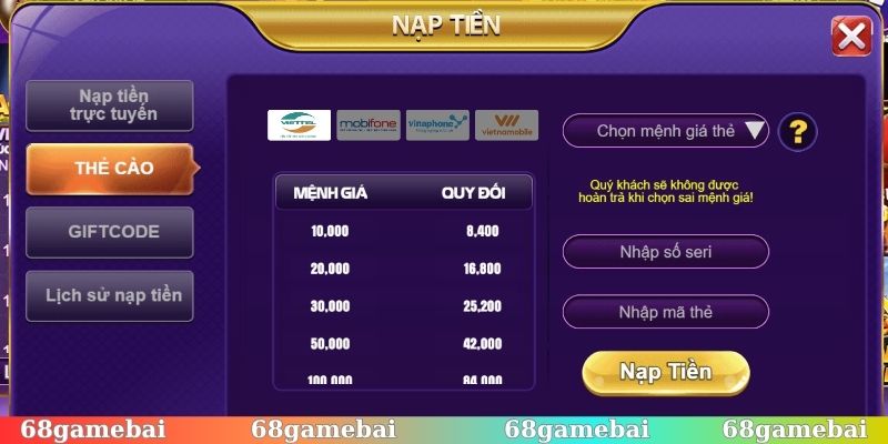 Cần lưu ý điều gì khi nạp tiền/rút tiền 68gamebai?