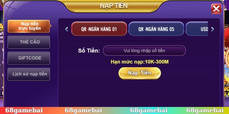 Tổng hợp các phương thức nạp tiền 68gamebai phổ biến